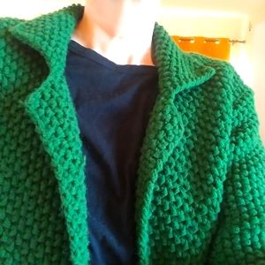 Chunky knit wool sweater coat in bright green by Gaffa